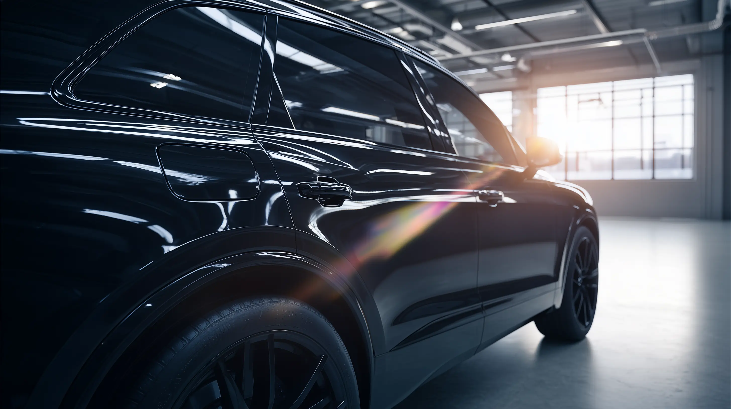 Professional automotive facility with luxury vehicle